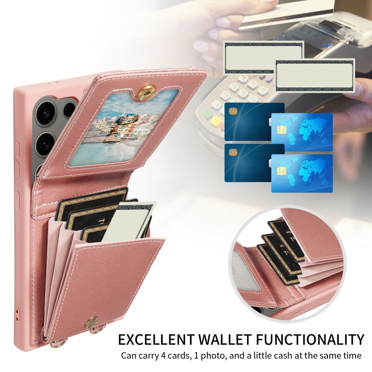 For Samsung Galaxy S24 Ultra 5G Crossbody Lanyard Zipper Wallet Leather Phone Case(Rose Gold) - Galaxy S24 Ultra 5G Cases by PMC Jewellery | Online Shopping South Africa | PMC Jewellery | Buy Now Pay Later Mobicred
