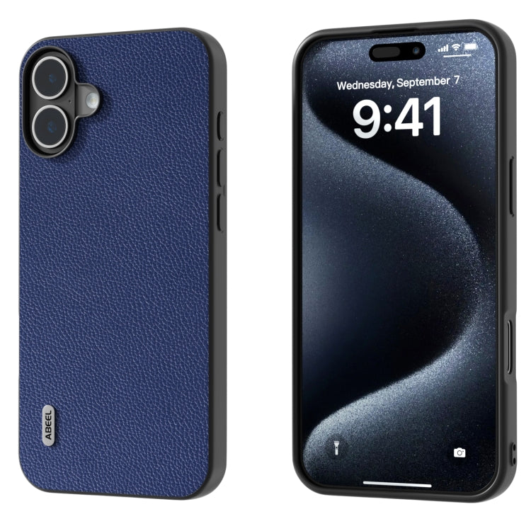 For iPhone 16 Plus ABEEL Black Edge Genuine Leather Mino Phone Case(Royal Blue) - iPhone 16 Plus Cases by PMC Jewellery | Online Shopping South Africa | PMC Jewellery | Buy Now Pay Later Mobicred