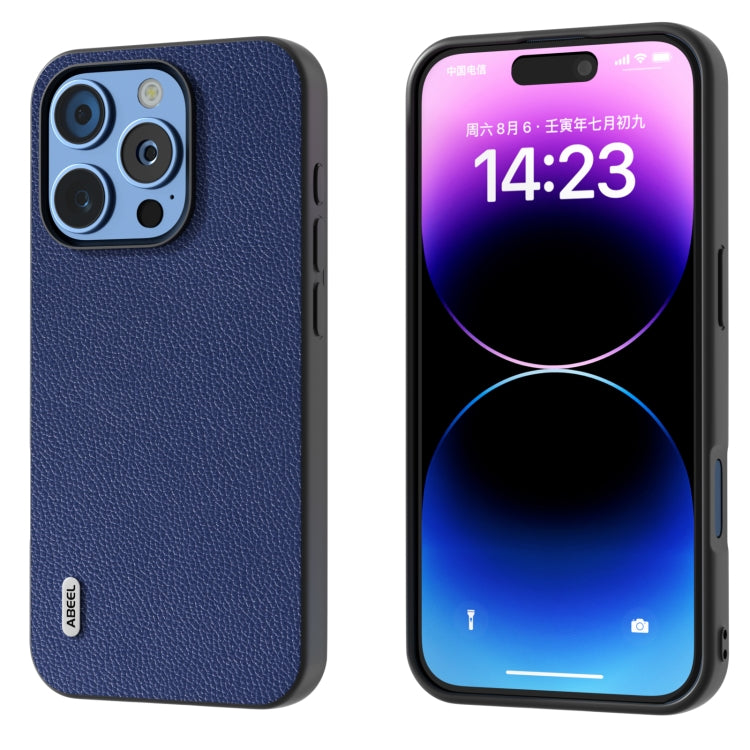 For iPhone 16 Pro Max ABEEL Black Edge Genuine Leather Mino Phone Case(Royal Blue) - iPhone 16 Pro Max Cases by PMC Jewellery | Online Shopping South Africa | PMC Jewellery | Buy Now Pay Later Mobicred