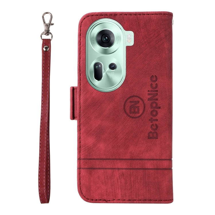 For OPPO Reno11 5G Global BETOPNICE Dual-side Buckle Leather Phone Case(Red) - Reno11 Cases by BETOPNICE | Online Shopping South Africa | PMC Jewellery | Buy Now Pay Later Mobicred