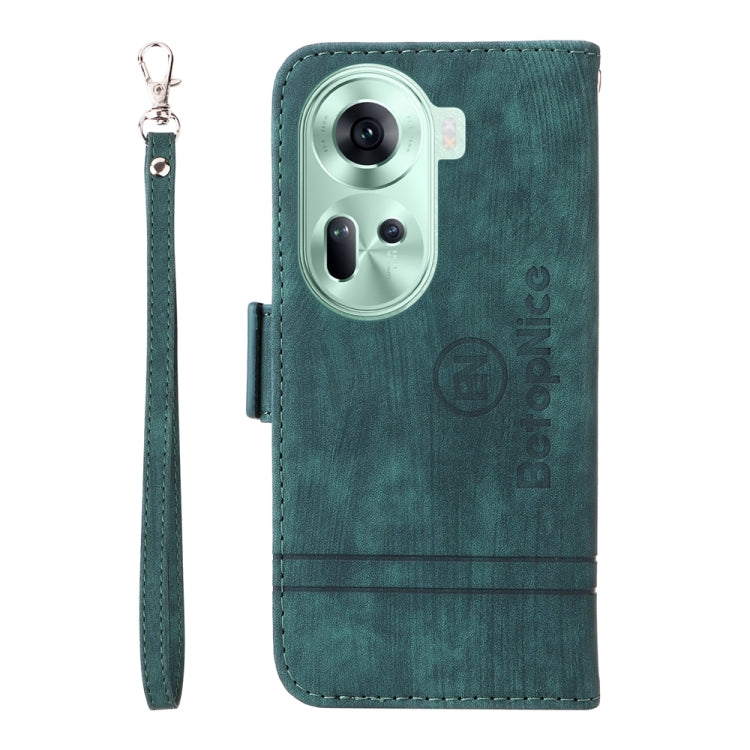 For OPPO Reno11 5G Global BETOPNICE Dual-side Buckle Leather Phone Case(Green) - OPPO Cases by BETOPNICE | Online Shopping South Africa | PMC Jewellery | Buy Now Pay Later Mobicred