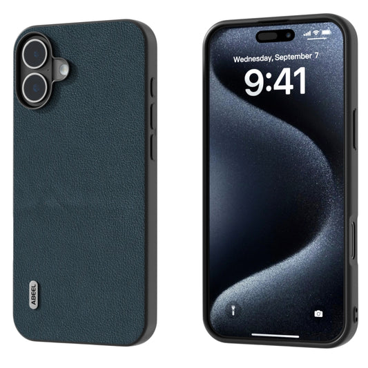 For iPhone 16 Plus ABEEL Genuine Leather Wave Black Edge Phone Case(Green) - iPhone 16 Plus Cases by PMC Jewellery | Online Shopping South Africa | PMC Jewellery | Buy Now Pay Later Mobicred