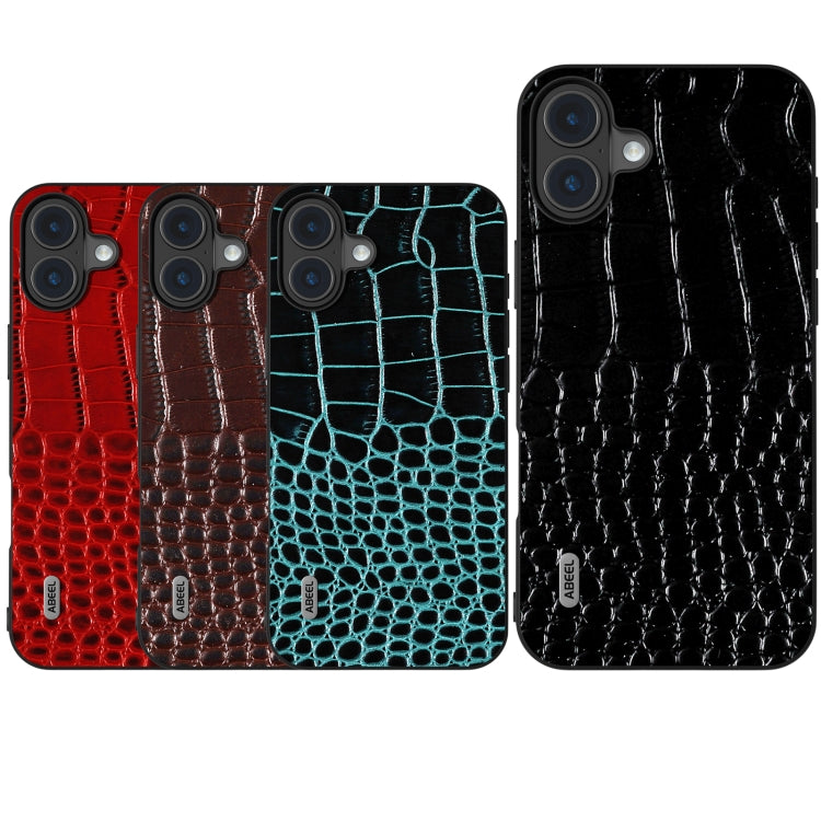 For iPhone 16 ABEEL Genuine Leather Crocodile Pattern Black Edge Phone Case(Black) - iPhone 16 Cases by PMC Jewellery | Online Shopping South Africa | PMC Jewellery | Buy Now Pay Later Mobicred