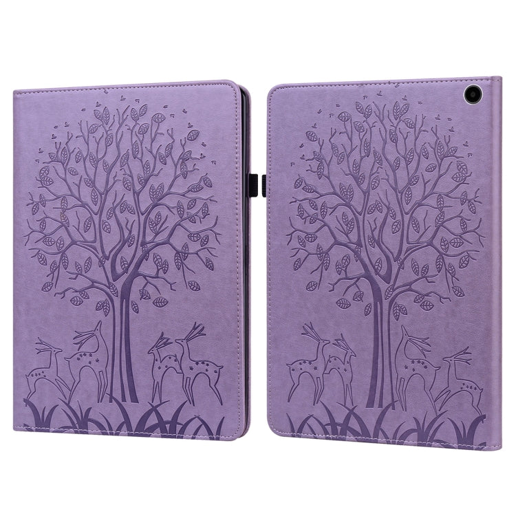 For Amazon Fire Max 11 Tree & Deer Embossed Leather Tablet Case(Purple) - Amazon by PMC TechLife | Online Shopping South Africa | PMC TechLife | Buy Now Pay Later Mobicred