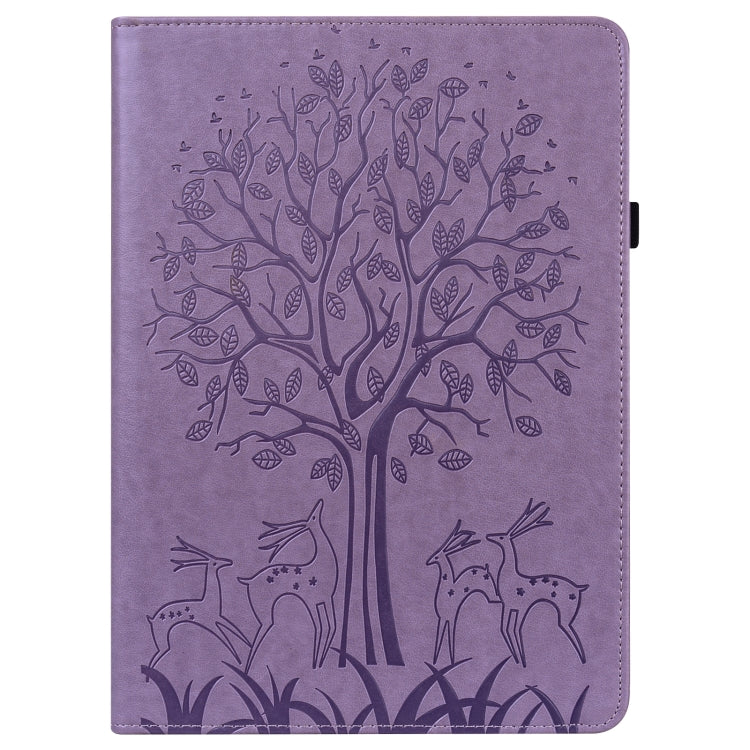 For Amazon Fire Max 11 Tree & Deer Embossed Leather Tablet Case(Purple) - Amazon by PMC TechLife | Online Shopping South Africa | PMC TechLife | Buy Now Pay Later Mobicred
