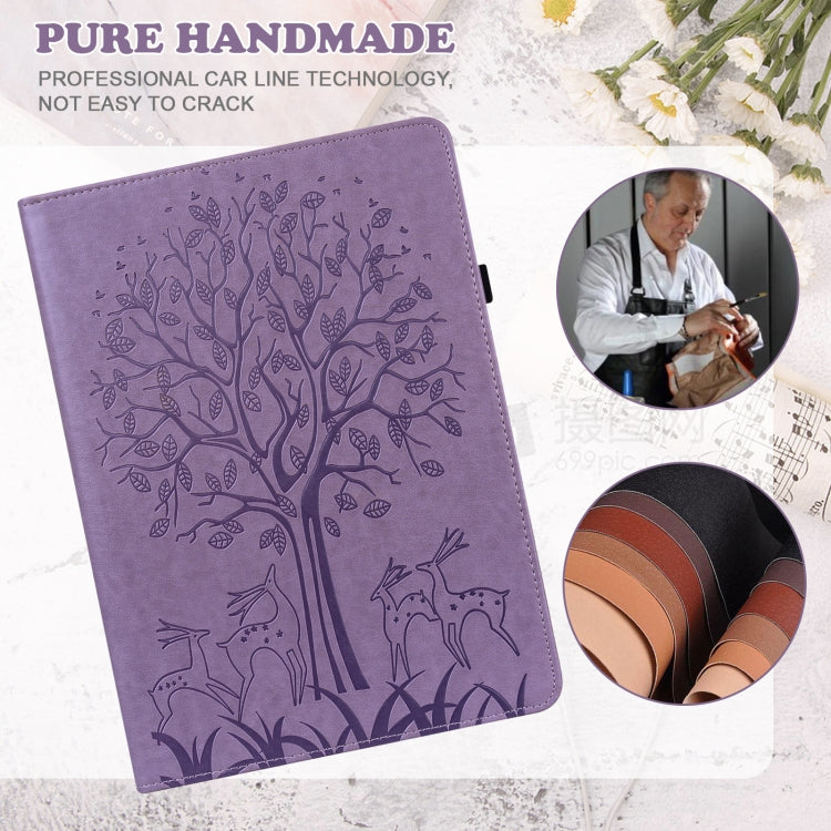 For Amazon Fire Max 11 Tree & Deer Embossed Leather Tablet Case(Purple) - Amazon by PMC TechLife | Online Shopping South Africa | PMC TechLife | Buy Now Pay Later Mobicred