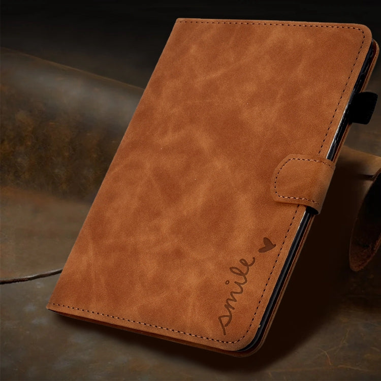 For Amazon Fire Max 11 2023 Embossed Smile Flip Smart Leather Tablet Case(Brown) - Amazon by PMC TechLife | Online Shopping South Africa | PMC TechLife | Buy Now Pay Later Mobicred
