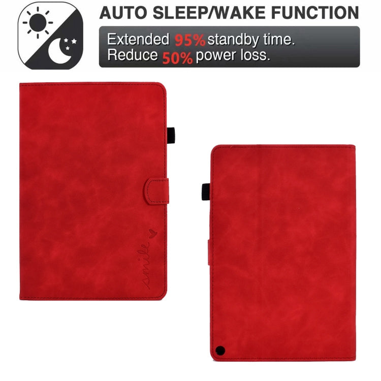 For Amazon Fire Max 11 2023 Embossed Smile Flip Smart Leather Tablet Case(Red) - Amazon by PMC TechLife | Online Shopping South Africa | PMC TechLife | Buy Now Pay Later Mobicred