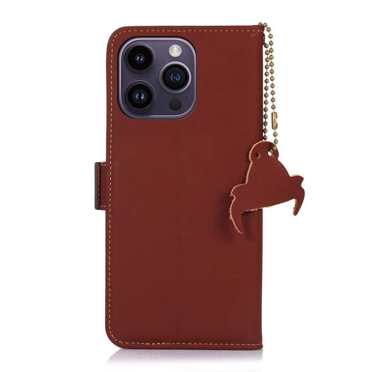 For iPhone 16 Pro Max Genuine Leather Magnetic RFID Leather Phone Case(Coffee) - iPhone 16 Pro Max Cases by PMC Jewellery | Online Shopping South Africa | PMC Jewellery | Buy Now Pay Later Mobicred