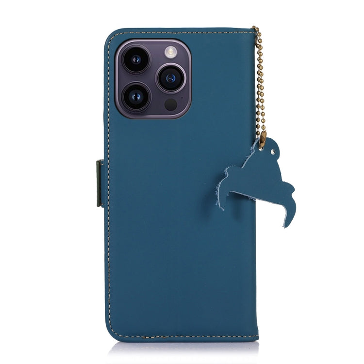 For iPhone 16 Pro Genuine Leather Magnetic RFID Leather Phone Case(Blue) - iPhone 16 Pro Cases by PMC Jewellery | Online Shopping South Africa | PMC Jewellery | Buy Now Pay Later Mobicred