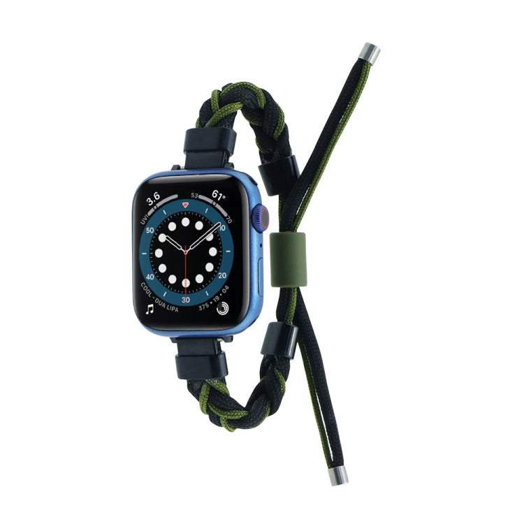 Silicone Bean Braided Cord Nylon Watch Band For Apple Watch Ultra 49mm(Black Green) - Watch Bands by PMC Jewellery | Online Shopping South Africa | PMC Jewellery | Buy Now Pay Later Mobicred