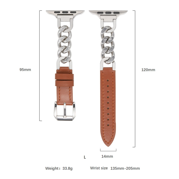 For Apple Watch Series 9 45mm Chain Genuine Leather Watch Band, Size: L(Rose Gold Apricot) - free shipping - PMC TechLife - Order now!