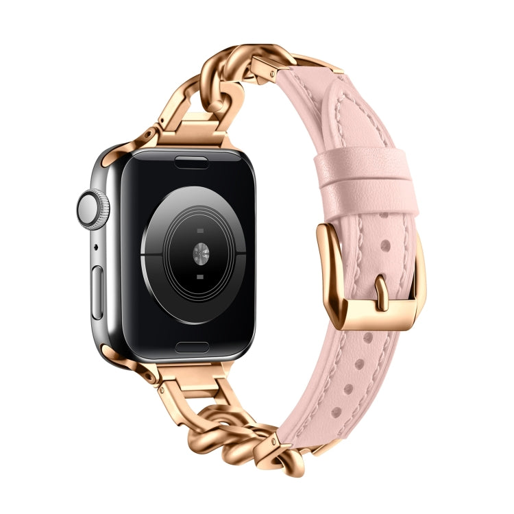 For Apple Watch SE 40mm Chain Genuine Leather Watch Band, Size: S(Rose Gold Pink) - free shipping - PMC TechLife - Order now!