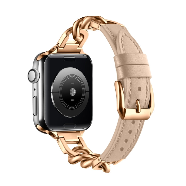 For Apple Watch Series 5 40mm Chain Genuine Leather Watch Band, Size: S(Rose Gold Apricot) - free shipping - PMC TechLife - Order now!