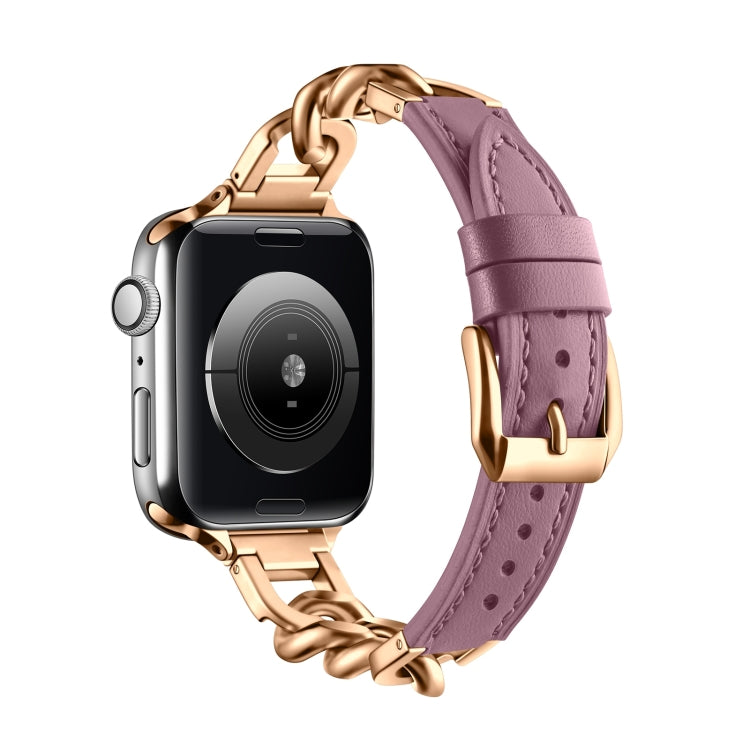 For Apple Watch Series 3 42mm Chain Genuine Leather Watch Band, Size: S(Rose Gold Pale Mauve) - free shipping - PMC TechLife - Order now!