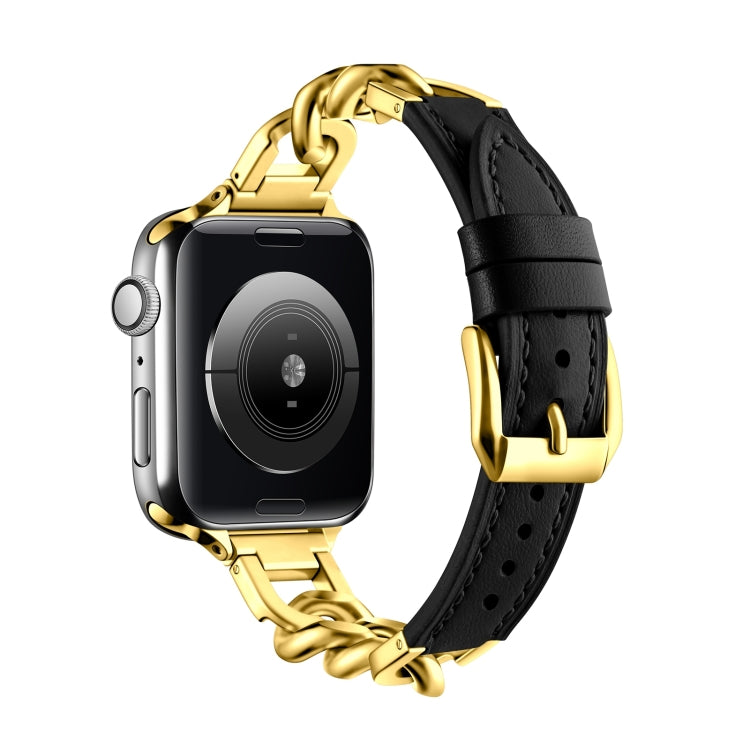 For Apple Watch Ultra 2 49mm Chain Genuine Leather Watch Band, Size: S(Gold Black) - free shipping - PMC TechLife - Order now!