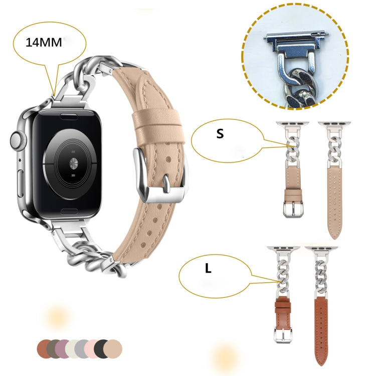 For Apple Watch SE 2022 44mm Chain Genuine Leather Watch Band, Size: S(Rose Gold Beige) - free shipping - PMC TechLife - Order now!