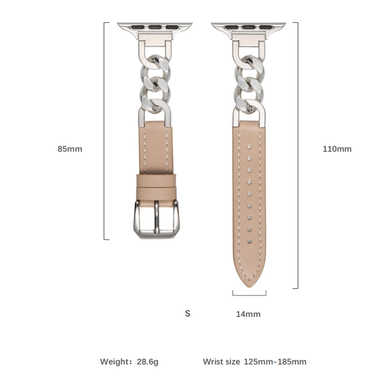 For Apple Watch Series 4 44mm Chain Genuine Leather Watch Band, Size: S(Gold Dark Brown) - free shipping - PMC TechLife - Order now!