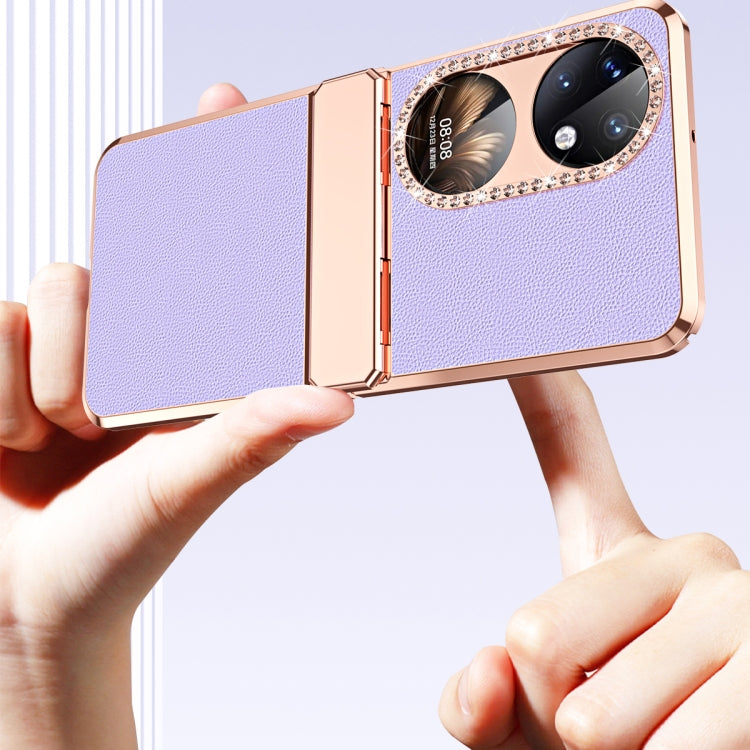 For Huawei P50 Pocket Plated Plain Leather Folding Phone Case with Hinge(Gold) - Huawei Cases by PMC TechLife | Online Shopping South Africa | PMC TechLife | Buy Now Pay Later Mobicred