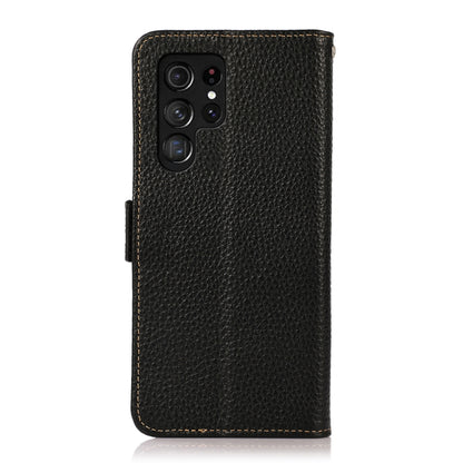 For Samsung Galaxy S24 Ultra KHAZNEH Side-Magnetic Litchi Genuine Leather RFID Phone Case(Black) - Galaxy Phone Cases by PMC Jewellery | Online Shopping South Africa | PMC Jewellery | Buy Now Pay Later Mobicred