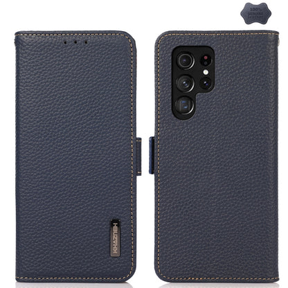 For Samsung Galaxy S24 Ultra KHAZNEH Side-Magnetic Litchi Genuine Leather RFID Phone Case(Blue) - Galaxy Phone Cases by PMC Jewellery | Online Shopping South Africa | PMC Jewellery | Buy Now Pay Later Mobicred