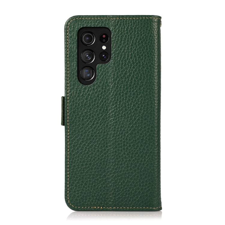 For Samsung Galaxy S24 Ultra KHAZNEH Side-Magnetic Litchi Genuine Leather RFID Phone Case(Green) - Galaxy Phone Cases by PMC Jewellery | Online Shopping South Africa | PMC Jewellery | Buy Now Pay Later Mobicred