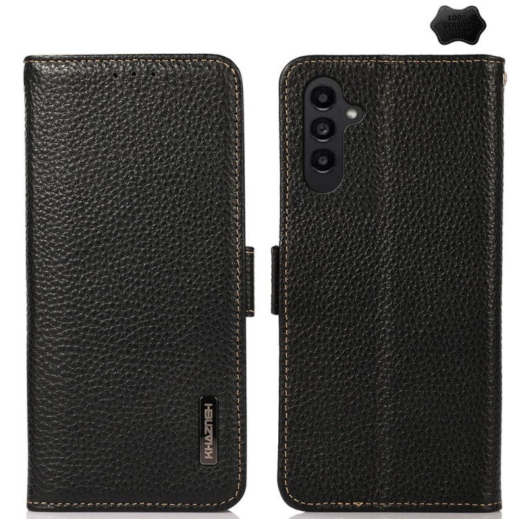 For Samsung Galaxy S24+ KHAZNEH Side-Magnetic Litchi Genuine Leather RFID Phone Case(Black) - Galaxy Phone Cases by PMC Jewellery | Online Shopping South Africa | PMC Jewellery | Buy Now Pay Later Mobicred