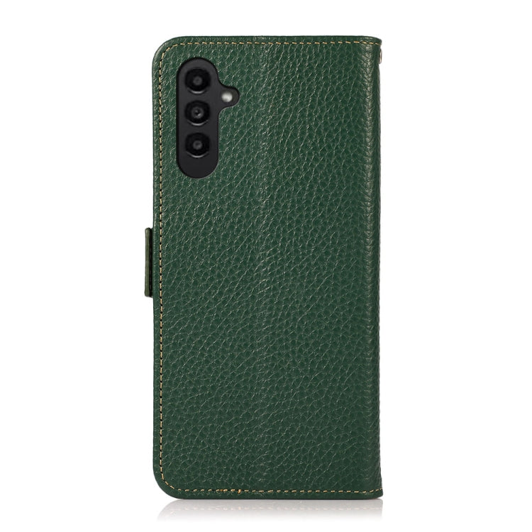 For Samsung Galaxy S24 KHAZNEH Side-Magnetic Litchi Genuine Leather RFID Phone Case(Green) - Galaxy Phone Cases by PMC Jewellery | Online Shopping South Africa | PMC Jewellery | Buy Now Pay Later Mobicred