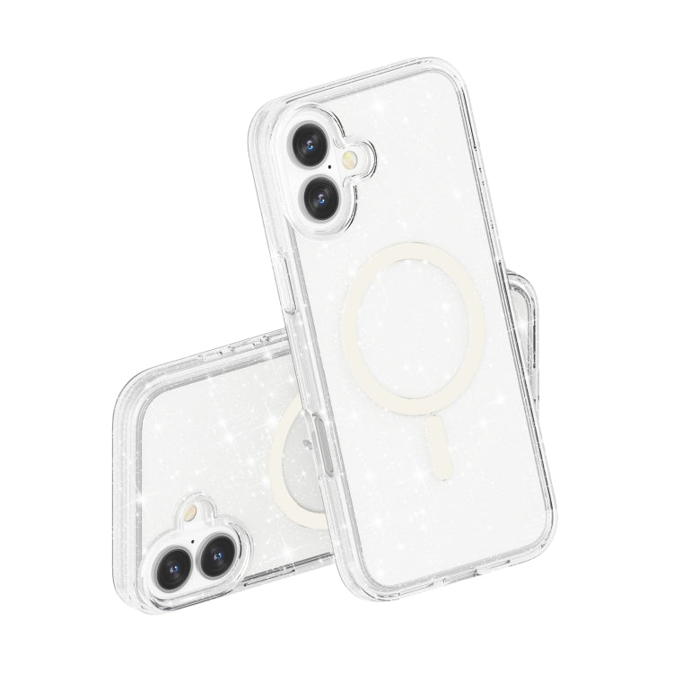 For iPhone 16 Terminator Style Glitter Powder MagSafe Magnetic Phone Case(White) - iPhone 16 Cases by PMC Jewellery | Online Shopping South Africa | PMC Jewellery | Buy Now Pay Later Mobicred