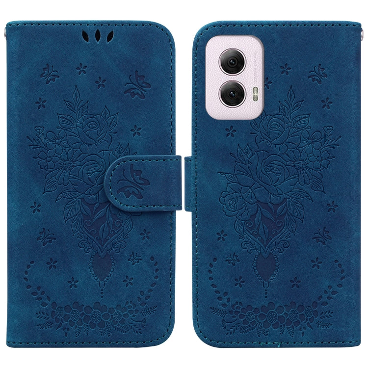 For Motorola Moto G Power 5G 2024 Butterfly Rose Embossed Leather Phone Case(Blue) - Motorola Cases by PMC Jewellery | Online Shopping South Africa | PMC Jewellery | Buy Now Pay Later Mobicred