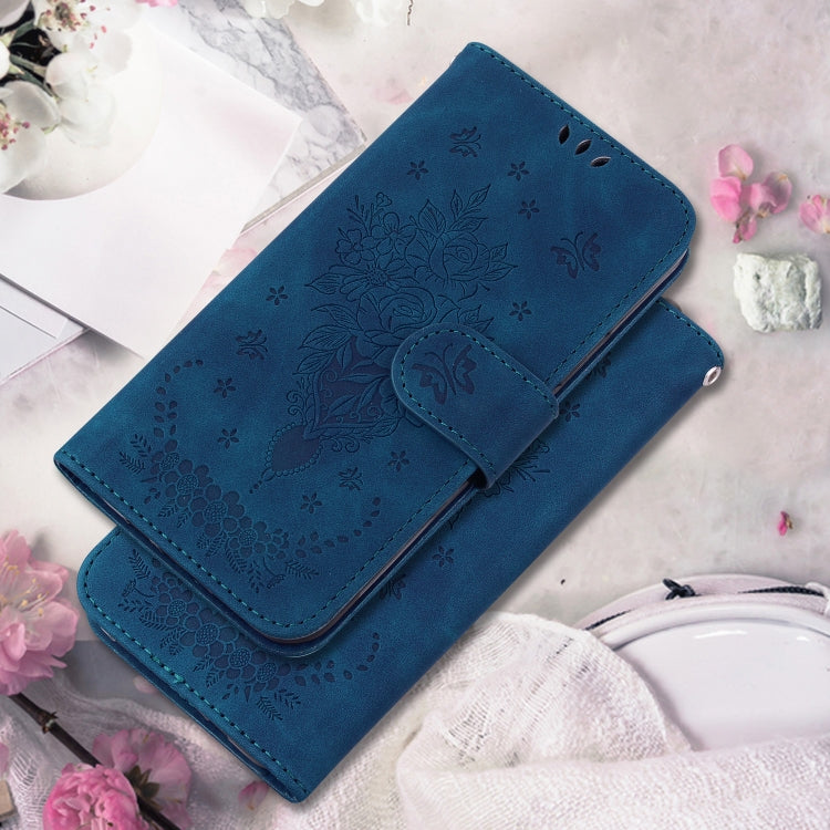 For Motorola Moto G Power 5G 2024 Butterfly Rose Embossed Leather Phone Case(Blue) - Motorola Cases by PMC Jewellery | Online Shopping South Africa | PMC Jewellery | Buy Now Pay Later Mobicred