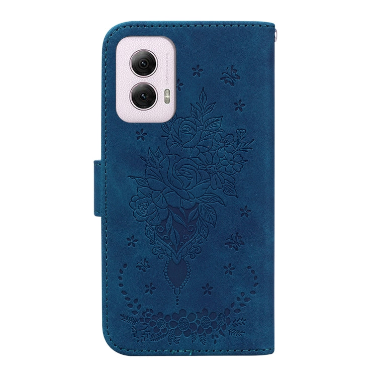 For Motorola Moto G Power 5G 2024 Butterfly Rose Embossed Leather Phone Case(Blue) - Motorola Cases by PMC Jewellery | Online Shopping South Africa | PMC Jewellery | Buy Now Pay Later Mobicred