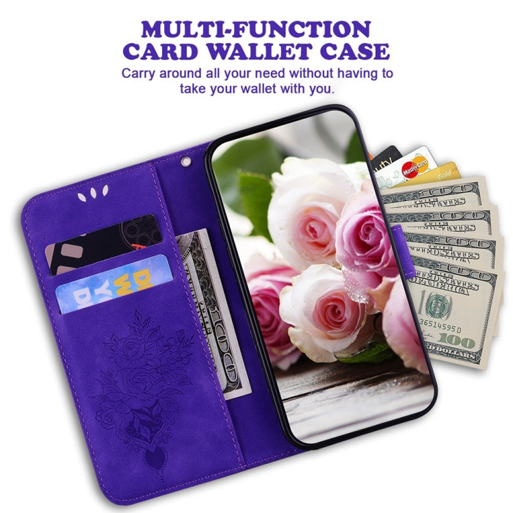 For Motorola Edge 2024 Butterfly Rose Embossed Leather Phone Case(Purple) - Motorola Cases by PMC Jewellery | Online Shopping South Africa | PMC Jewellery | Buy Now Pay Later Mobicred