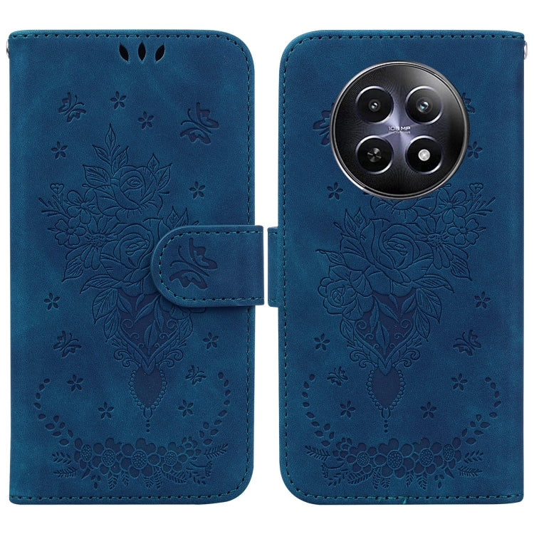 For Realme 12 5G Butterfly Rose Embossed Leather Phone Case(Blue) - Realme Cases by PMC Jewellery | Online Shopping South Africa | PMC Jewellery | Buy Now Pay Later Mobicred