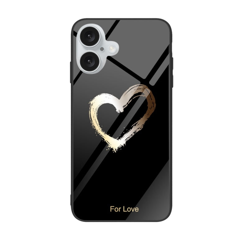 For iPhone 16 Plus Colorful Painted Glass Phone Case(Black Love) - iPhone 16 Plus Cases by PMC Jewellery | Online Shopping South Africa | PMC Jewellery | Buy Now Pay Later Mobicred