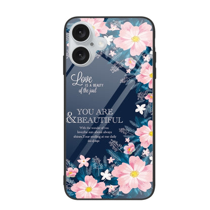 For iPhone 16 Plus Colorful Painted Glass Phone Case(Flower) - iPhone 16 Plus Cases by PMC Jewellery | Online Shopping South Africa | PMC Jewellery | Buy Now Pay Later Mobicred