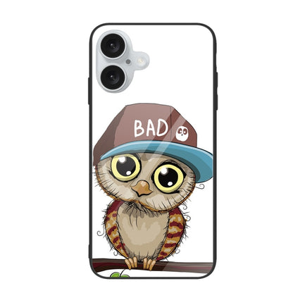 For iPhone 16 Colorful Painted Glass Phone Case(Owl) - iPhone 16 Cases by PMC Jewellery | Online Shopping South Africa | PMC Jewellery | Buy Now Pay Later Mobicred