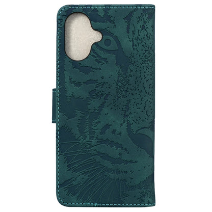 For iPhone 16 Plus Tiger Embossing Pattern Leather Phone Case(Green) - iPhone 16 Pro Cases by PMC Jewellery | Online Shopping South Africa | PMC Jewellery | Buy Now Pay Later Mobicred