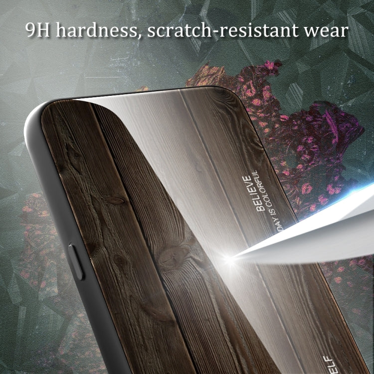 For iPhone 16 Wood Grain Glass Phone Case(Dark Brown) - iPhone 16 Cases by PMC TechLife | Online Shopping South Africa | PMC TechLife | Buy Now Pay Later Mobicred