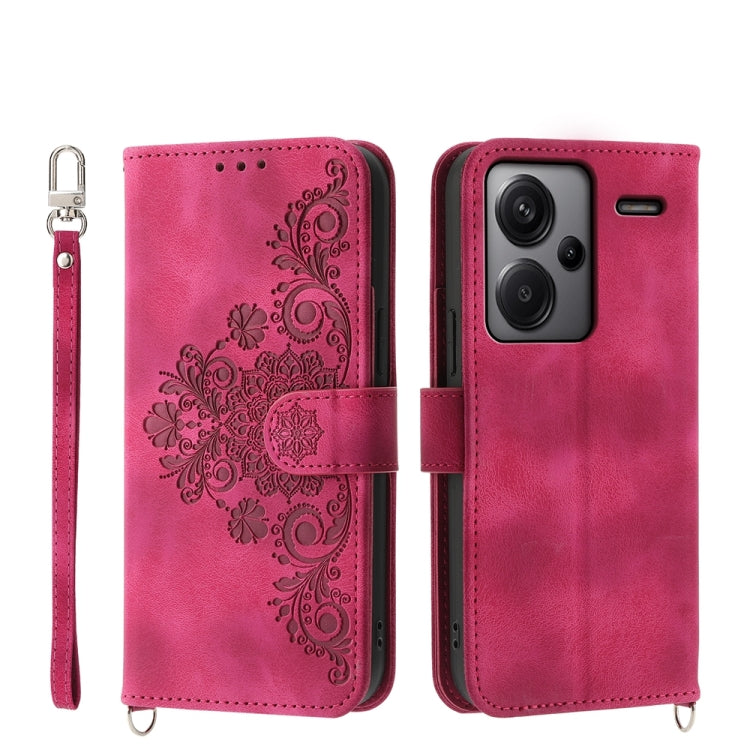 For Xiaomi Redmi Note 13 Pro+ Skin-feel Flowers Embossed Wallet Leather Phone Case(Wine Red) - Note 13 Pro+ Cases by PMC TechLife | Online Shopping South Africa | PMC TechLife | Buy Now Pay Later Mobicred