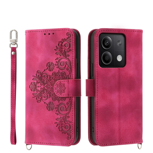 For Xiaomi Redmi Note 13 5G Skin-feel Flowers Embossed Wallet Leather Phone Case(Wine Red) - Note 13 Cases by PMC Jewellery | Online Shopping South Africa | PMC Jewellery | Buy Now Pay Later Mobicred