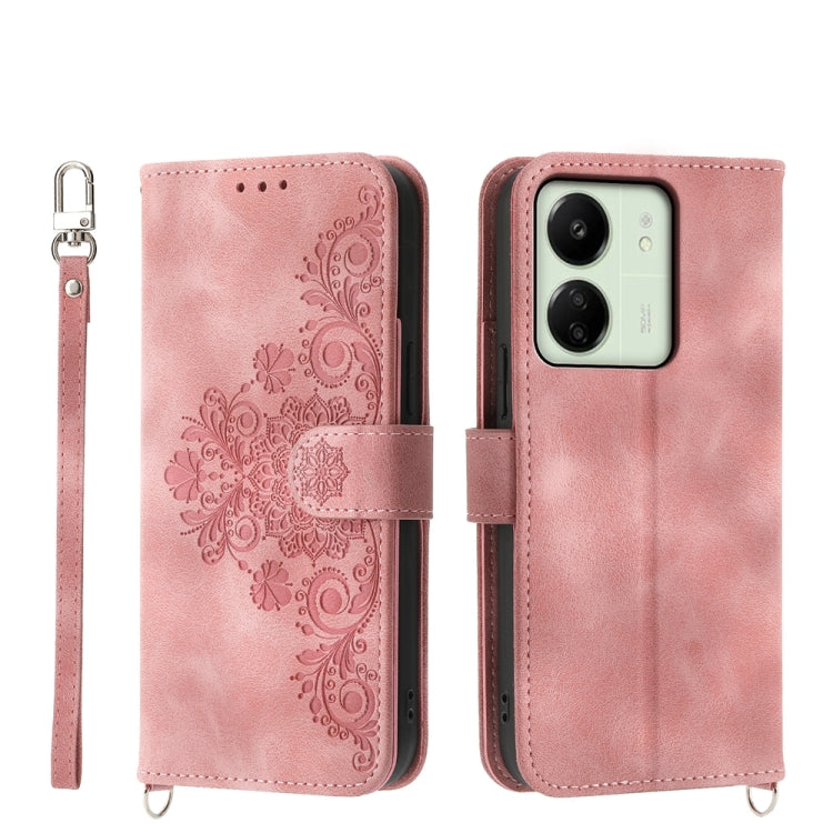 For Xiaomi Redmi 13C Skin-feel Flowers Embossed Wallet Leather Phone Case(Pink) - 13C Cases by PMC TechLife | Online Shopping South Africa | PMC TechLife | Buy Now Pay Later Mobicred