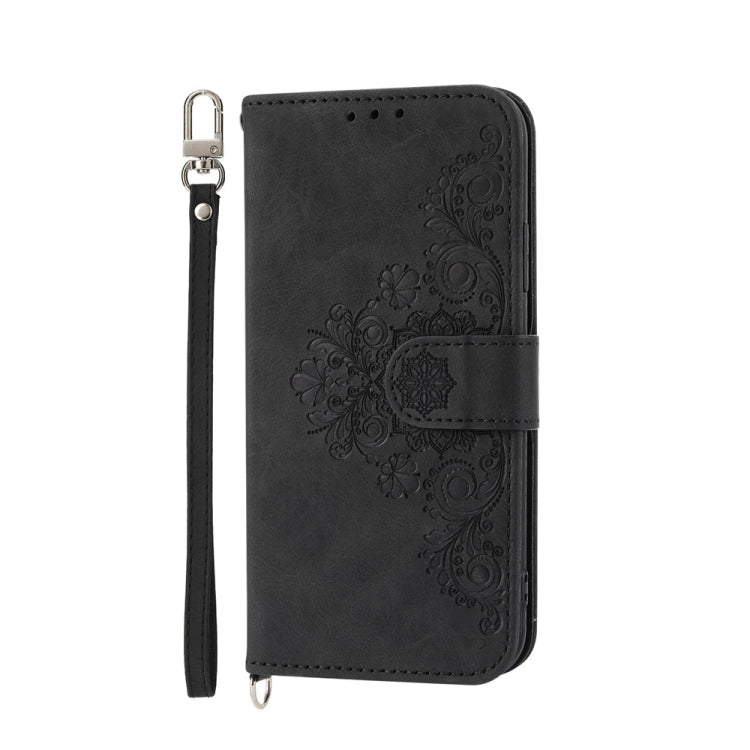 For Xiaomi Redmi Note 13 Pro 4G Skin-feel Flowers Embossed Wallet Leather Phone Case(Black) - Note 13 Pro Cases by PMC Jewellery | Online Shopping South Africa | PMC Jewellery | Buy Now Pay Later Mobicred