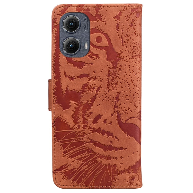 For Motorola Edge 2024 Tiger Embossing Pattern Leather Phone Case(Brown) - Motorola Cases by PMC Jewellery | Online Shopping South Africa | PMC Jewellery | Buy Now Pay Later Mobicred