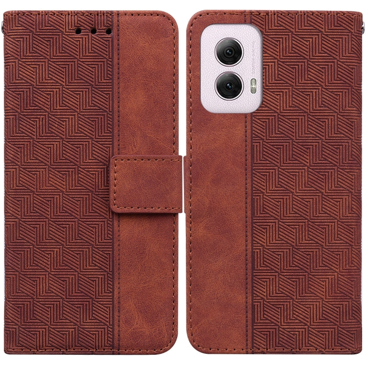 For Motorola Moto G Power 5G 2024 Geometric Embossed Leather Phone Case(Brown) - Motorola Cases by PMC Jewellery | Online Shopping South Africa | PMC Jewellery | Buy Now Pay Later Mobicred