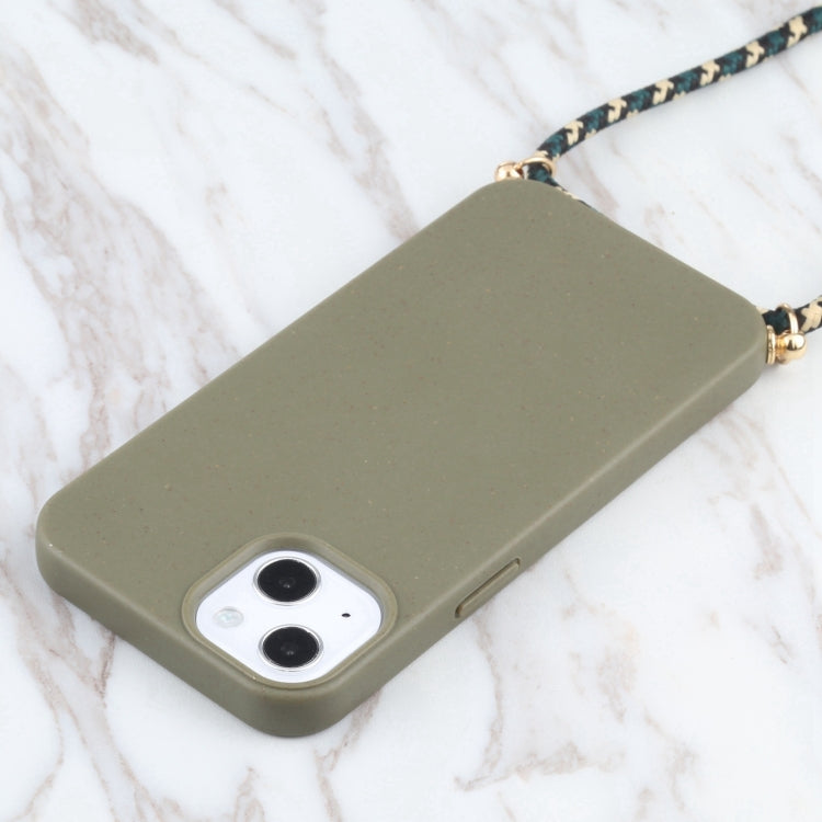 For iPhone 16 Pro Max Wheat Straw TPU Shockproof Phone Case with Neck Lanyard(Dark Green) - iPhone 16 Pro Max Cases by PMC TechLife | Online Shopping South Africa | PMC TechLife | Buy Now Pay Later Mobicred