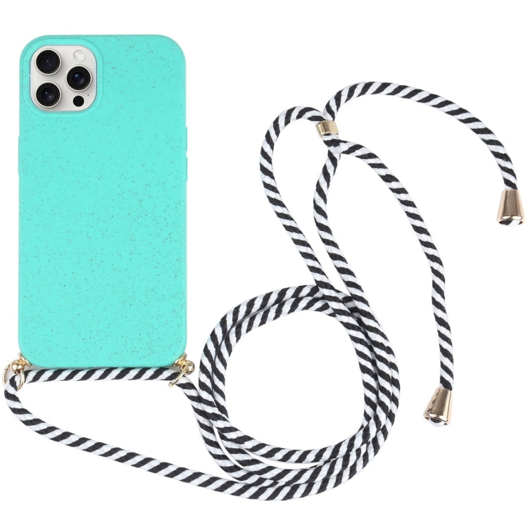 For iPhone 16 Pro Wheat Straw TPU Shockproof Phone Case with Neck Lanyard(Green) - iPhone 16 Pro Cases by PMC Jewellery | Online Shopping South Africa | PMC Jewellery | Buy Now Pay Later Mobicred