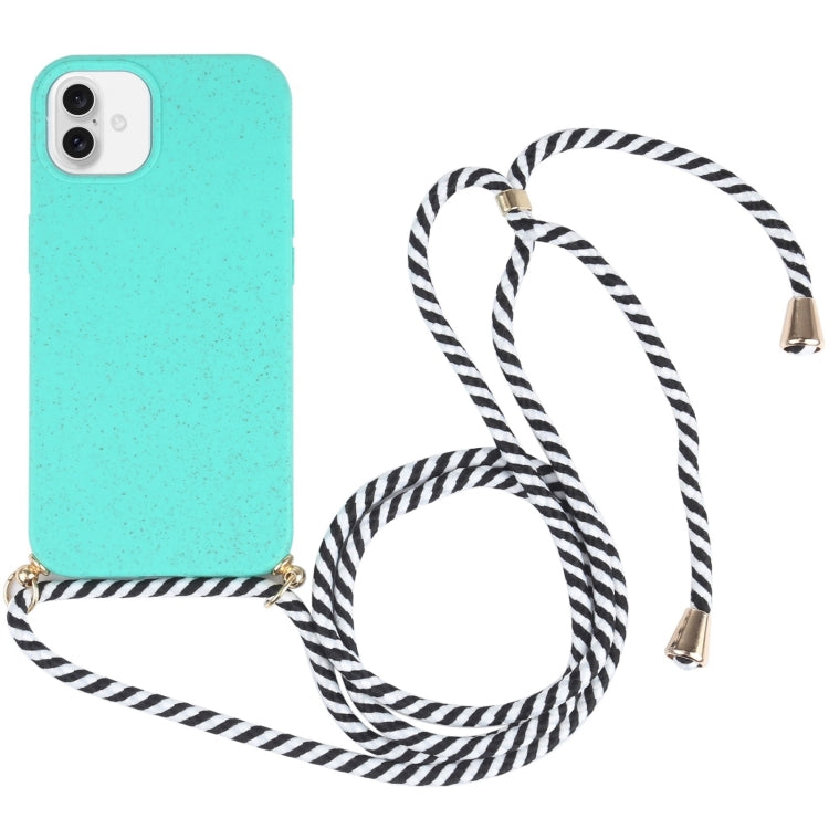 For iPhone 16 Plus Wheat Straw TPU Shockproof Phone Case with Neck Lanyard(Green) - iPhone 16 Plus Cases by PMC Jewellery | Online Shopping South Africa | PMC Jewellery | Buy Now Pay Later Mobicred