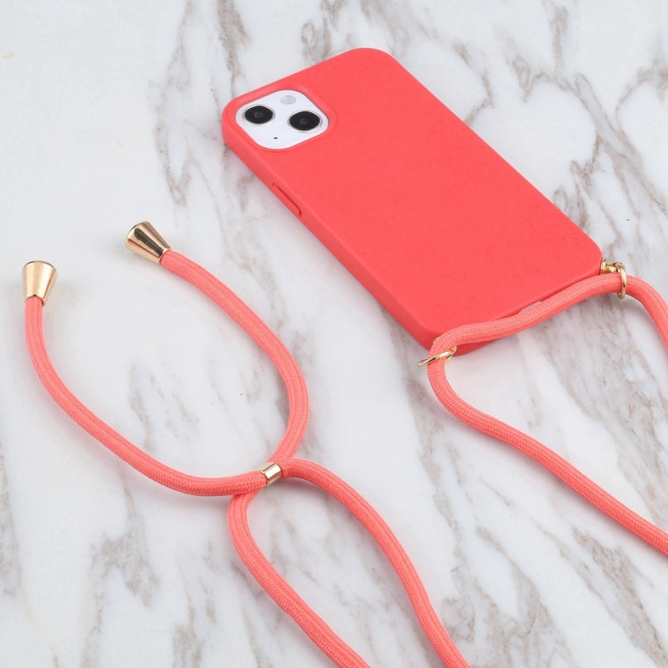 For iPhone 16 Wheat Straw TPU Shockproof Phone Case with Neck Lanyard(Red) - iPhone 16 Cases by PMC Jewellery | Online Shopping South Africa | PMC Jewellery | Buy Now Pay Later Mobicred