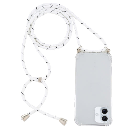 For iPhone 16 Four-Corner Shockproof Transparent TPU Case with Lanyard(White Black) - iPhone 16 Cases by PMC Jewellery | Online Shopping South Africa | PMC Jewellery | Buy Now Pay Later Mobicred